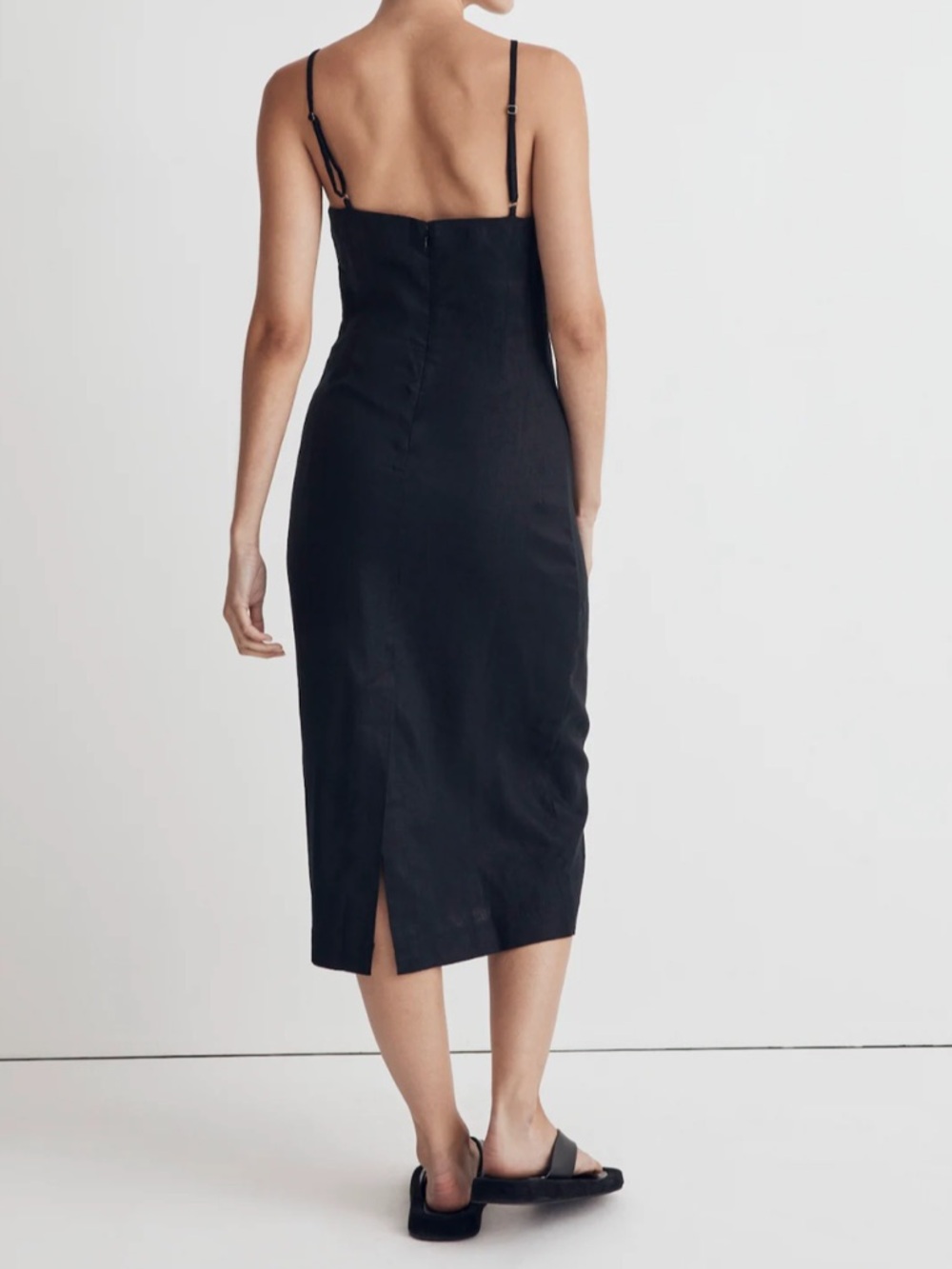 Madewell 100% Linen Women’s Goldie Black Midi Slip Dress Size 8 Classic - Picture 2 of 9